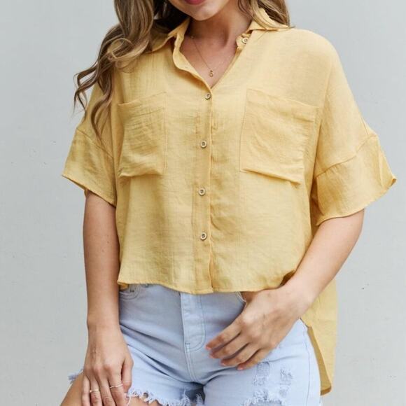 HYFVE Chill Mode High Low Hem Button Down Top Size L - Picture 1 of 8